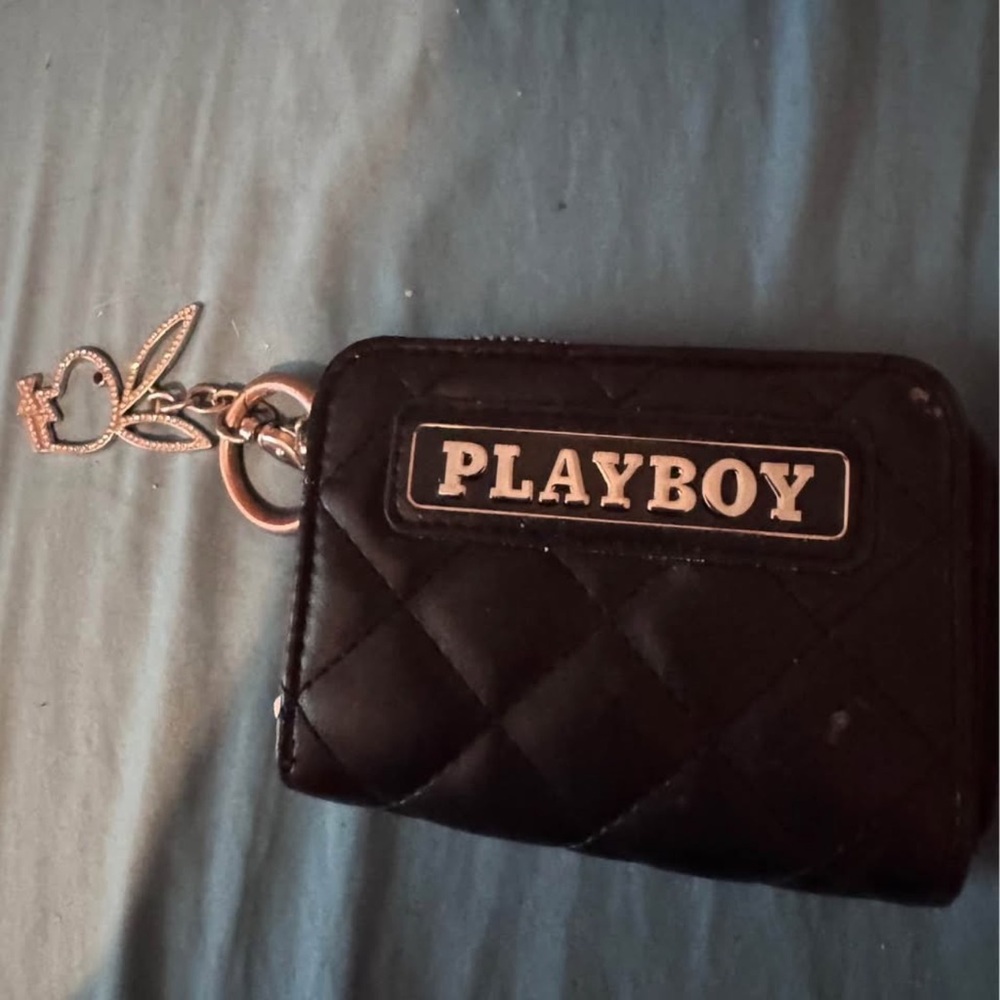 PLAYBOY Black Quilted Wallet with Silver Accents